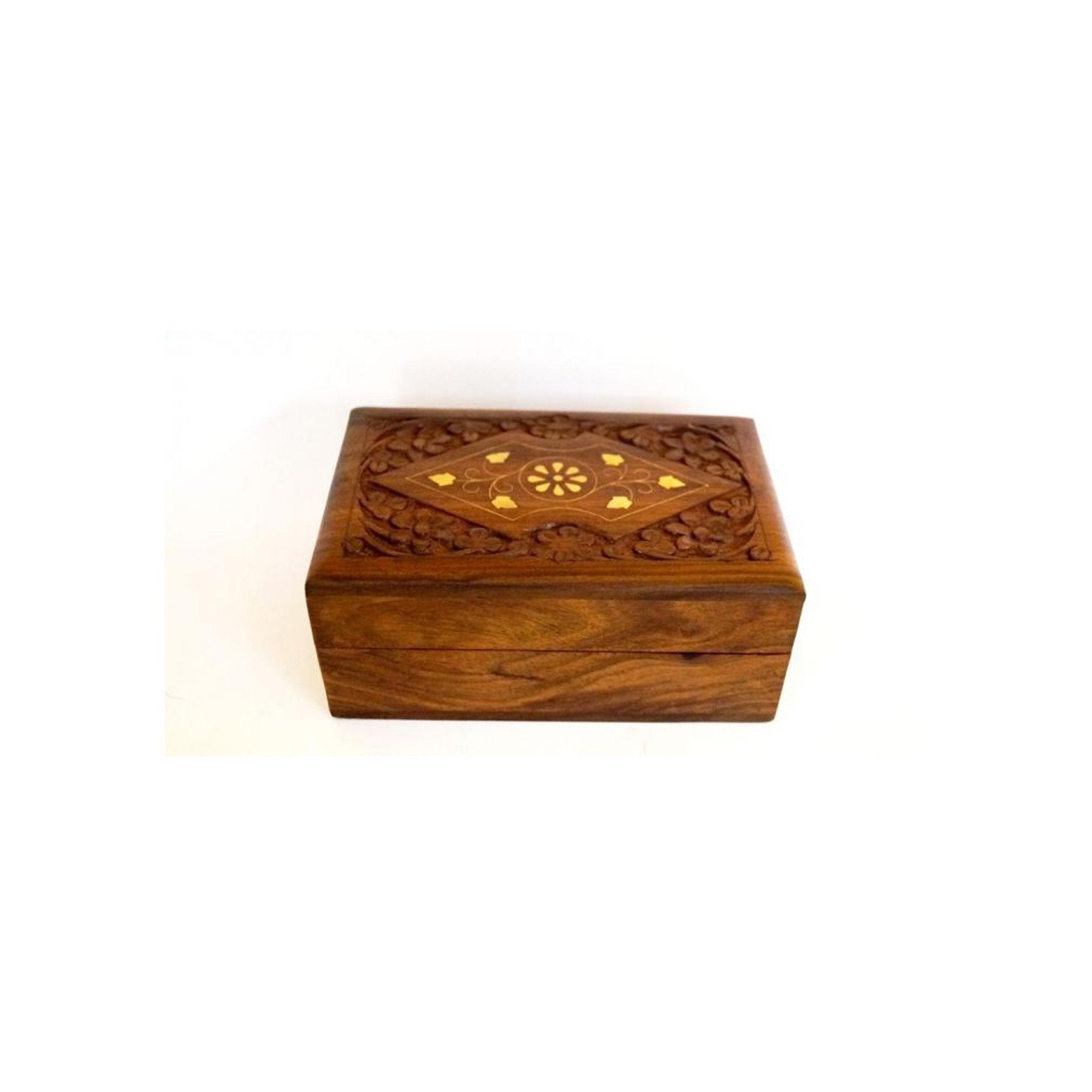 Carved Teak Wood Box Inlay Design