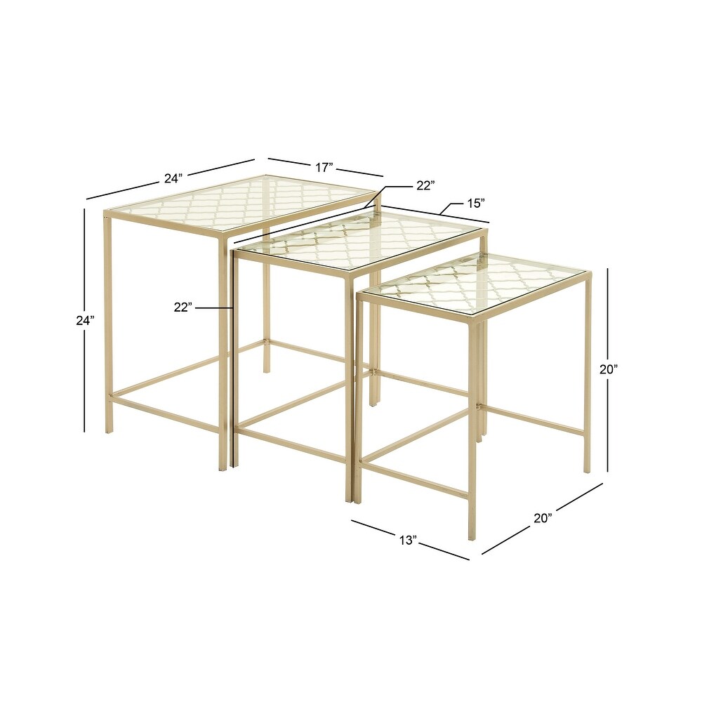 Gold Metal Contemporary Accent Table with Clear Glass Top (Set of 3)