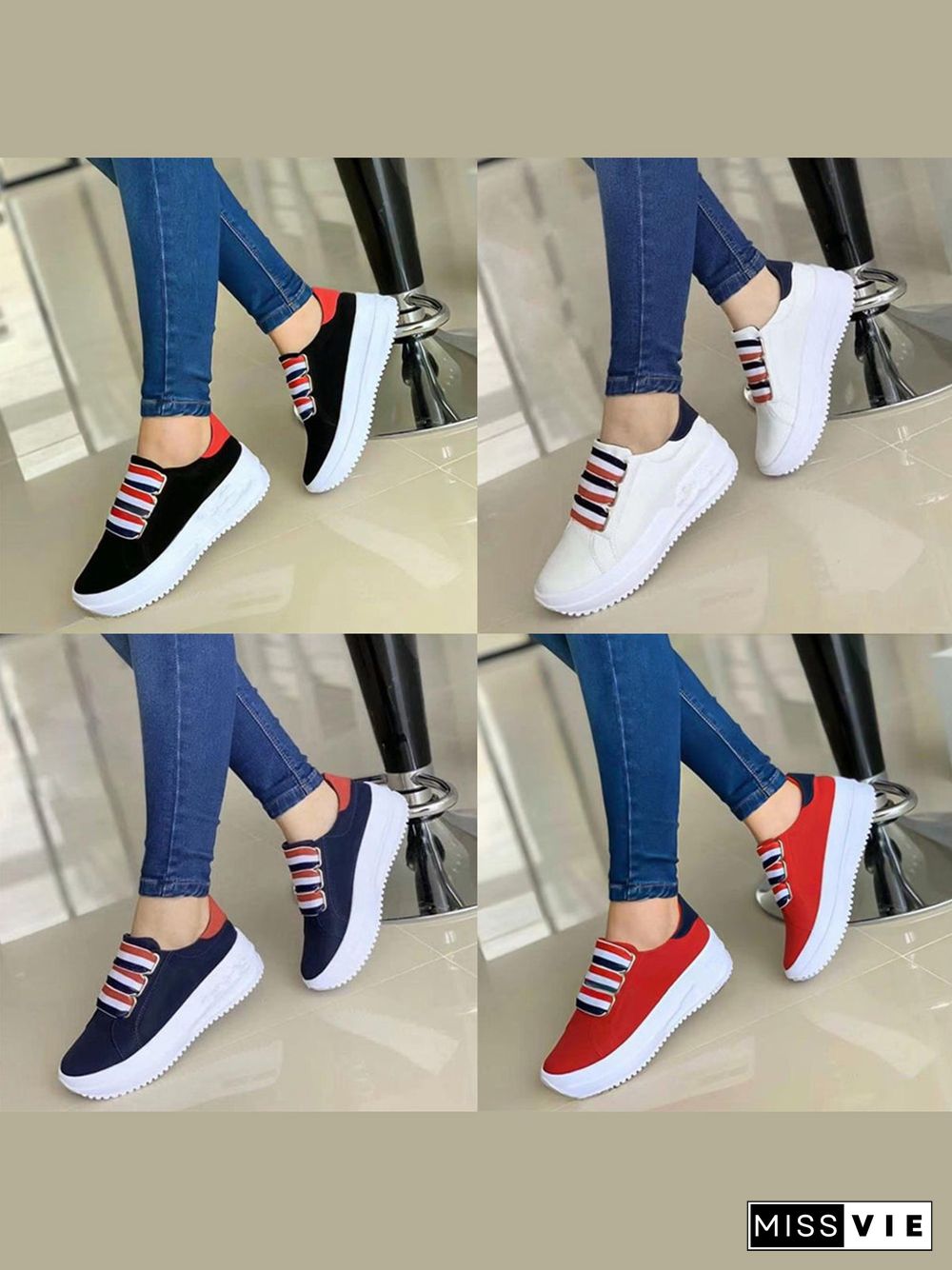 Striped Contrast Portable Slip-On Platform Sneakers