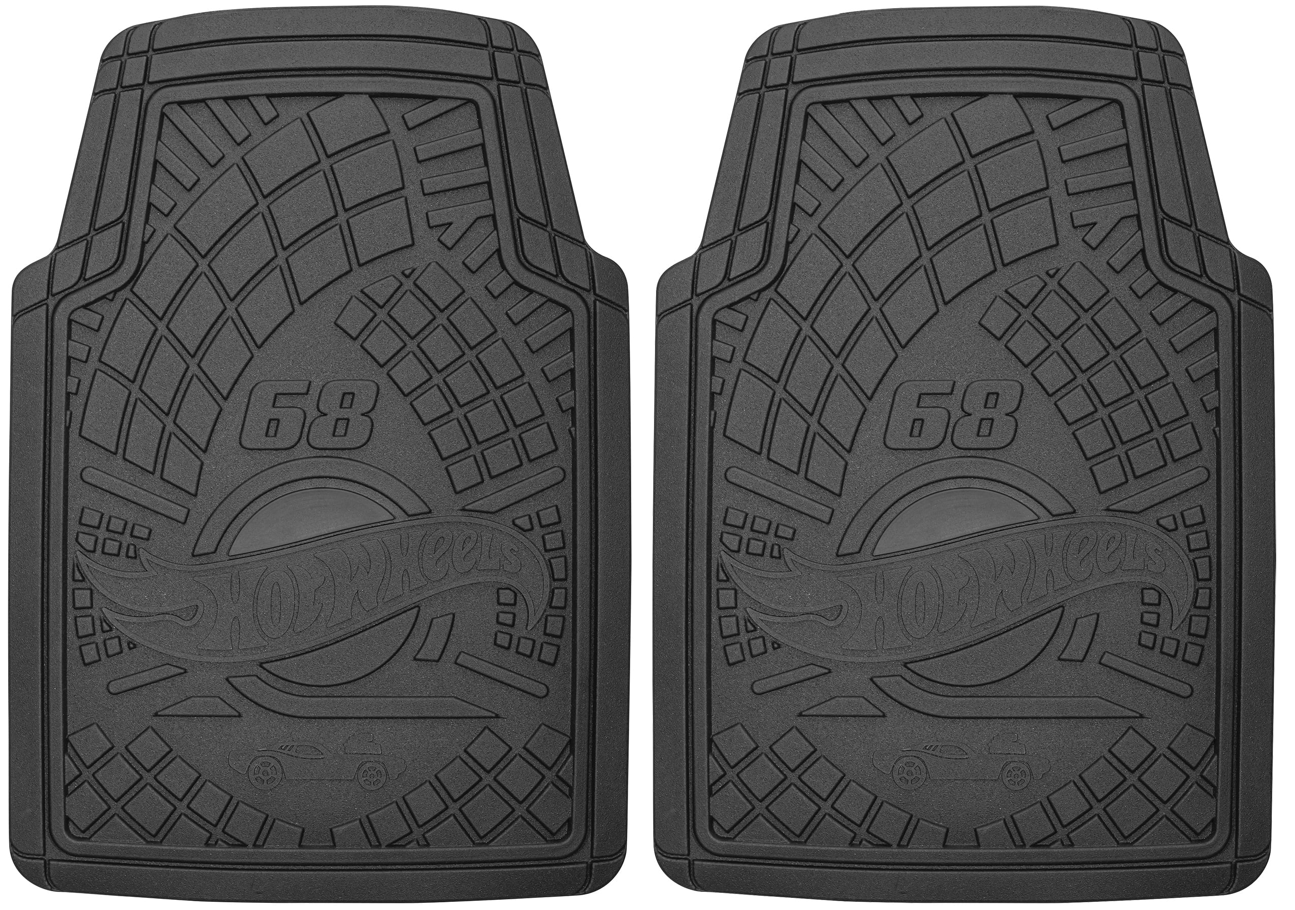 Hot Wheels Premium Racing Design 2pc Rubber Floor Mat Set. Ideal for Cars， Trucks and SUV's.