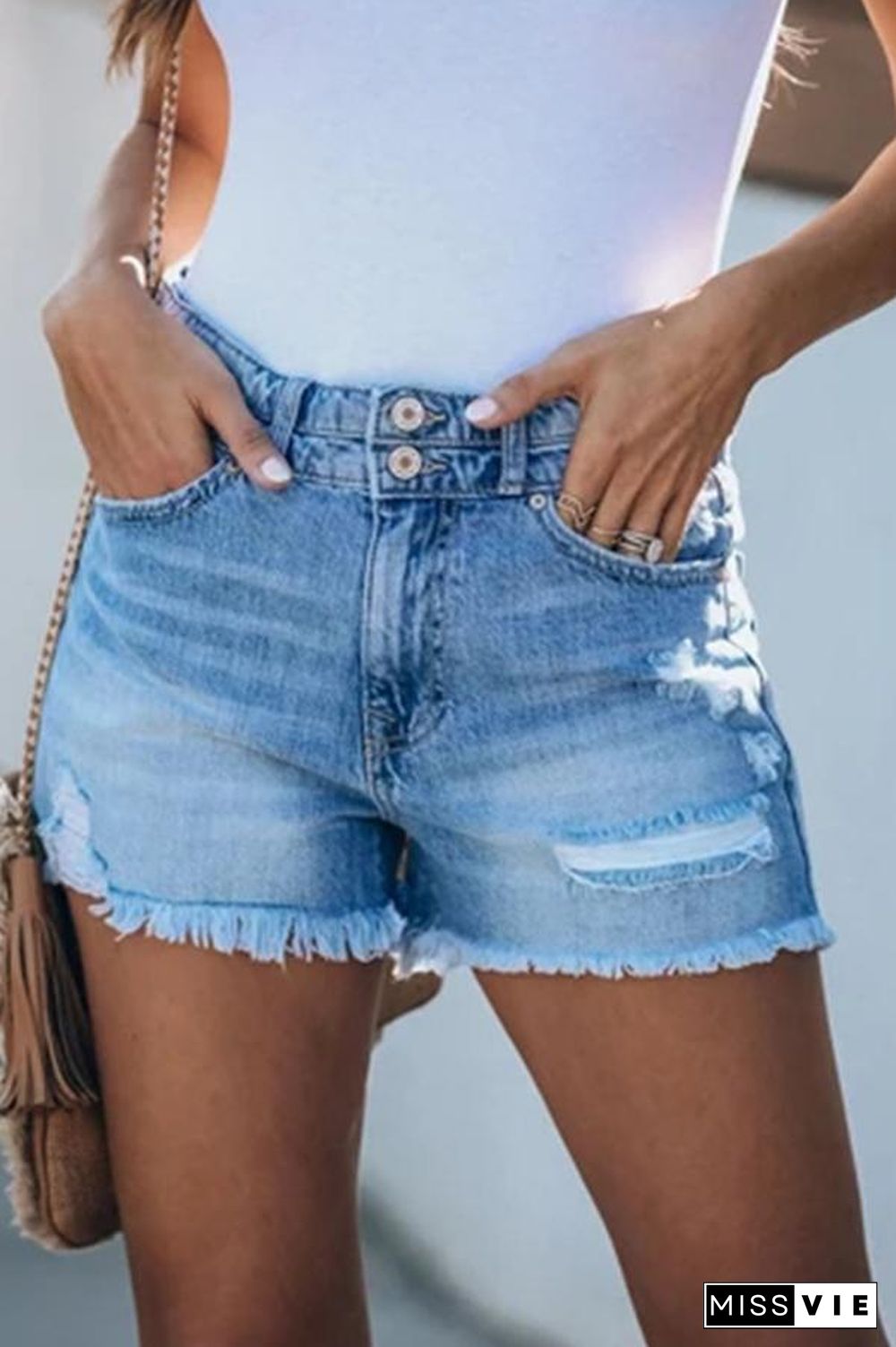 Tassel Ripped Denim Shorts P15864