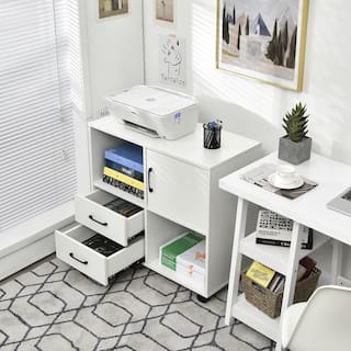 Costway File Cabinet Mobile Lateral Printer Stand with Storage Shelves White CB10237WH