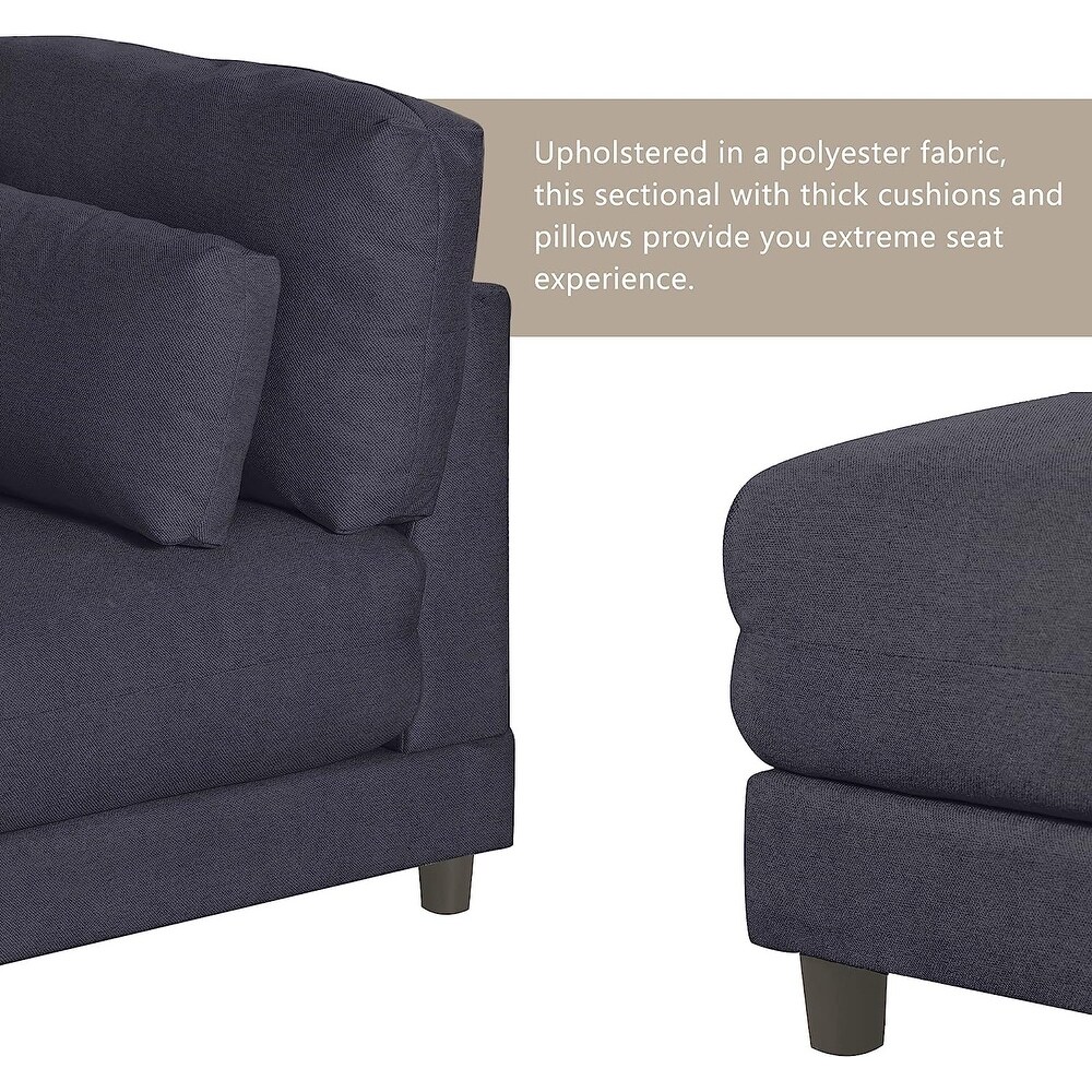 Modern 2 Piece Sectional Sofa with Removable Ottomans and Comfortable Waist Pillows