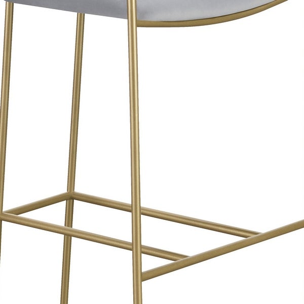 Lox 30 Inch Modern Barstool， Gray Padded Back and Seat， Gold Finish Metal