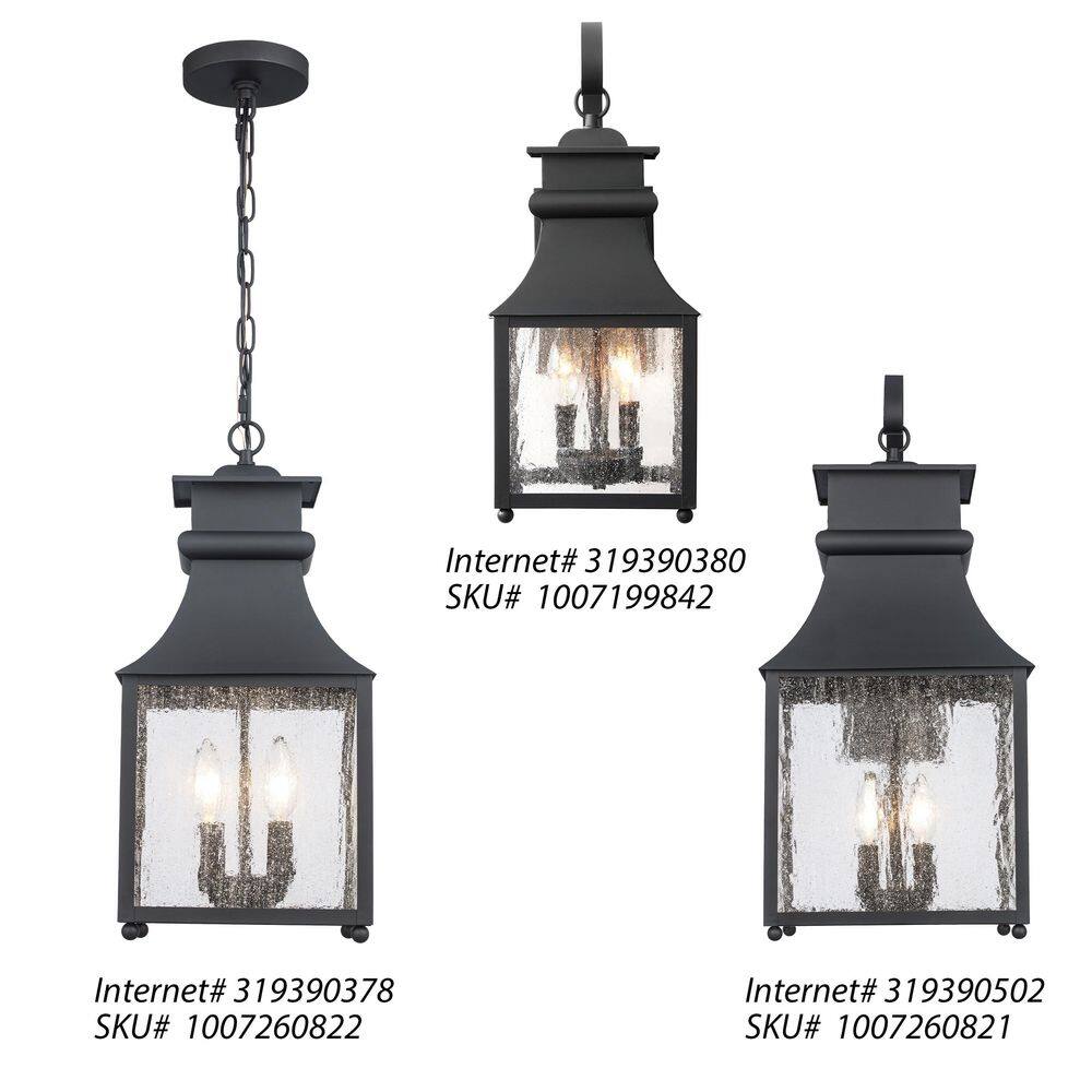 Home Decorators Collection Rainbrook 18 in. 2-Light Matte Black Outdoor Wall Light Fixture with Seeded Glass 13654