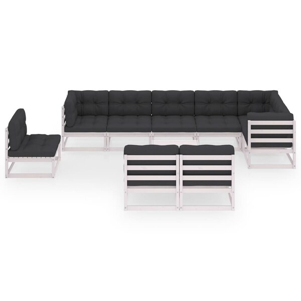 10 Piece Garden Lounge Set with Cushions Solid Pinewood - Overstock - 35107153