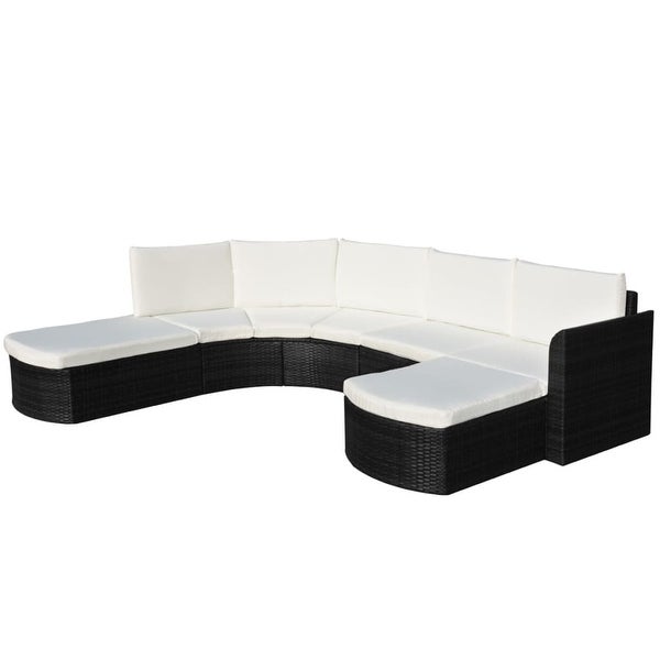 4 Piece Patio Lounge Set with Cushions Poly Rattan Black