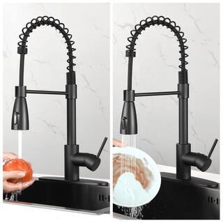 Heemli Touchless Single Handle Gooseneck Pull Out Sprayer Kitchen Faucet with Deckplate and Spiral Tube in Matte Black KBT0201MB