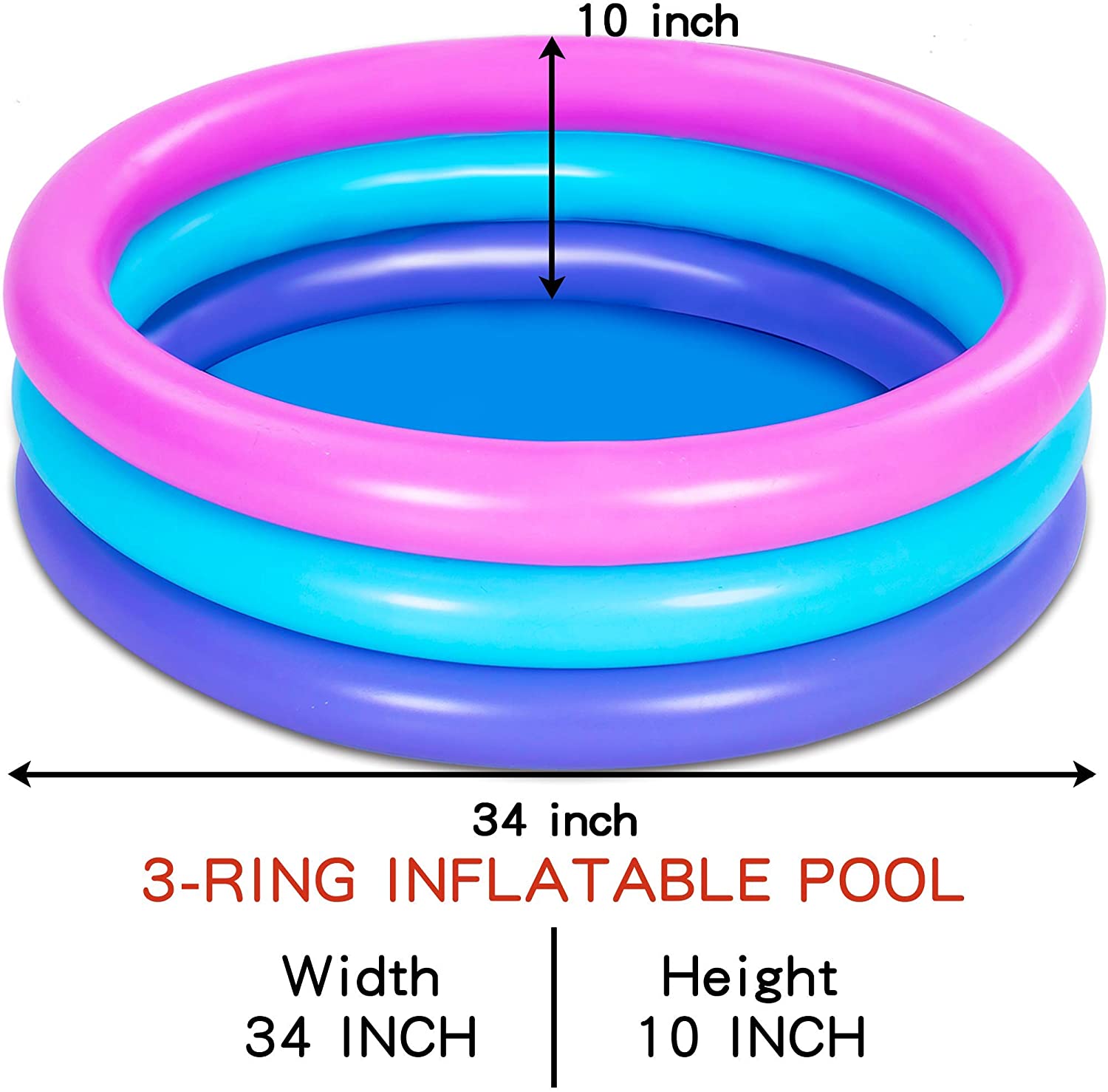 2 Packs 34'' Multicolor Inflatable Kiddie Pools， Baby Swimming Pool Set， Kids Summer Fun Water Pool Pit Ball Pool Thick Wear-Resistant Blow Up for Garden Backyard Outdoor (34’’ 10’’)