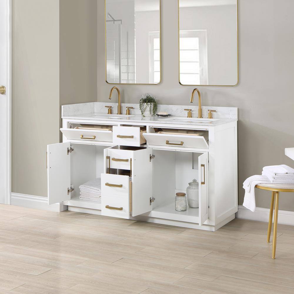 Altair Gavino 60 in. W x 22 in. D x 34 in. H Bath Vanity in White with Grain White Composite Stone Top 557060-WH-GW-NM