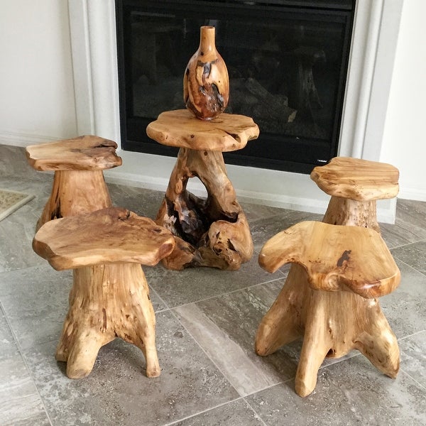 Greenage Cedar Roots Naturally Shaped Mushroom Stool Side Table Stand