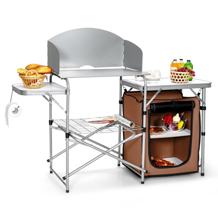 Foldable Outdoor BBQ Portable Grilling Table With Windscreen Bag   57.5\