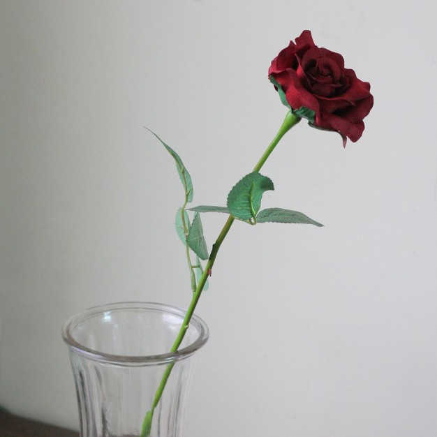 Burgundy Long Stem Artificial Blooming Rose Pick