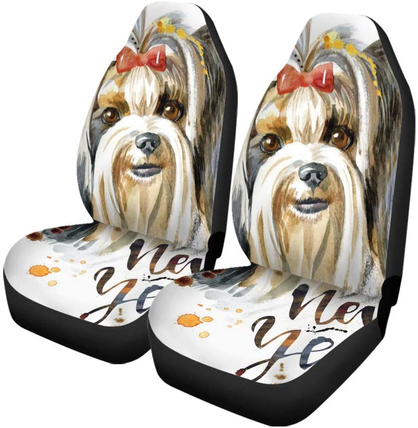 ZHANZZK Set of 2 Car Seat Covers Dog Yorkie on Sweet Pet The Inscription New Year Universal Auto Front Seats Protector Fits for Car，SUV Sedan，Truck