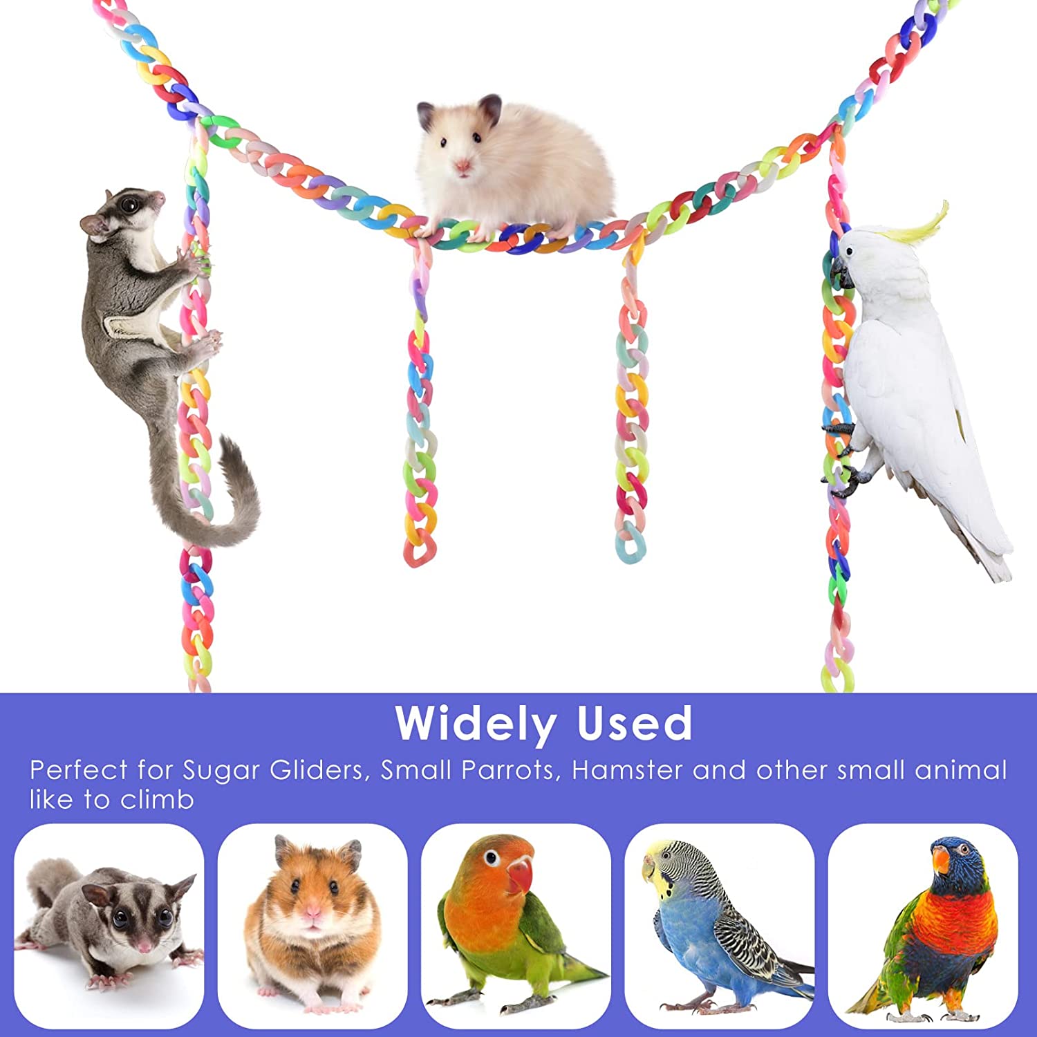 Kreigaven 300pcs Plastic Chain Links Birds， Mix Color Rainbow DIY C-Clips Chains Hooks Swing Climbing Cage Toys for Sugar Glider Rat Parrot Bird， Children's Learning Toy