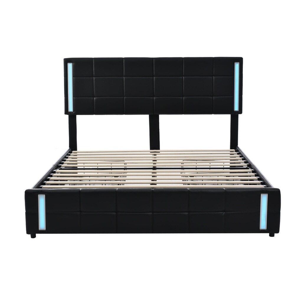 Queen Size Upholstered Platform LED Bed Frame