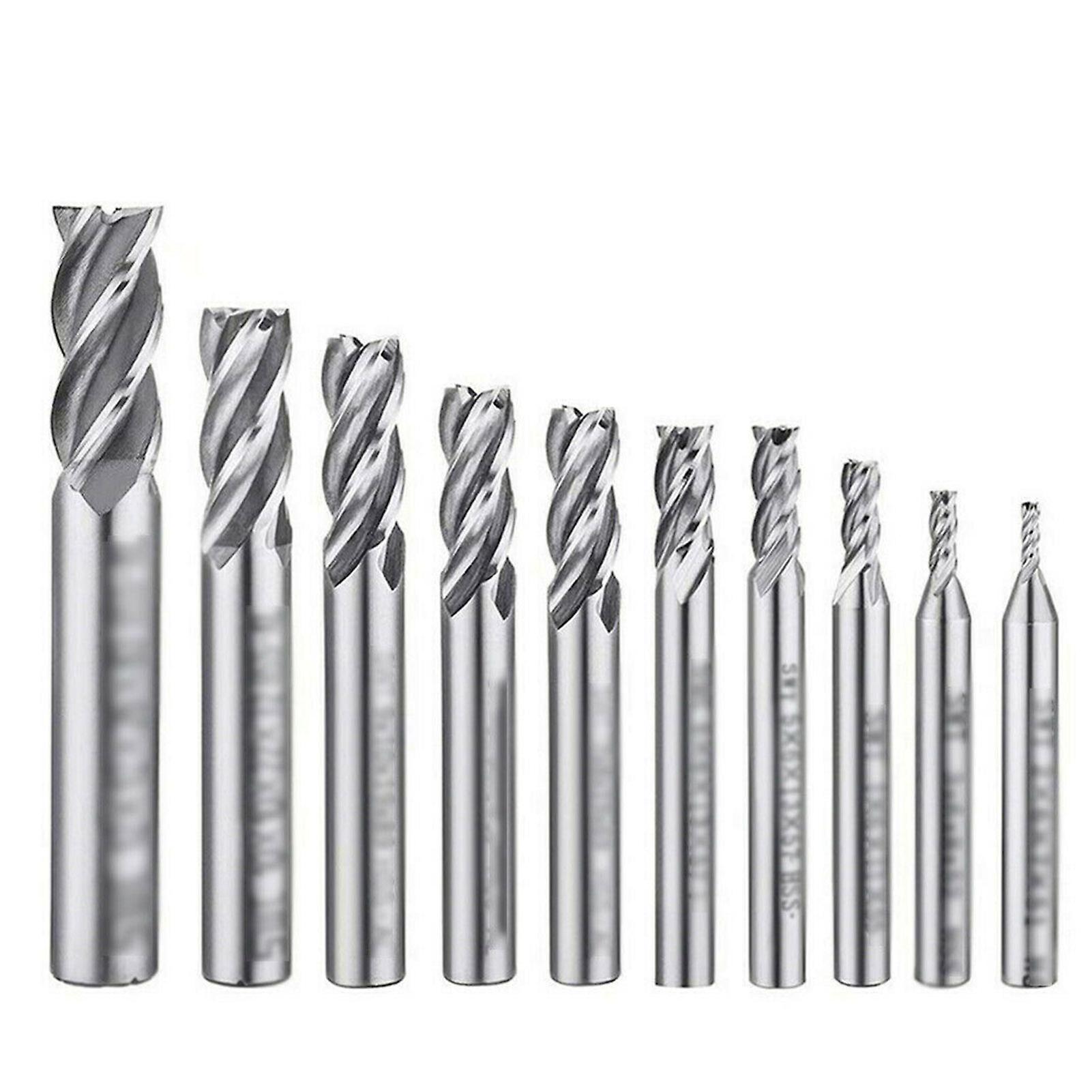 10pcs 4-flute End Mill Bits High-speed Steel Straight Shank Drill Bits Milling Cutter For Aluminum Steel