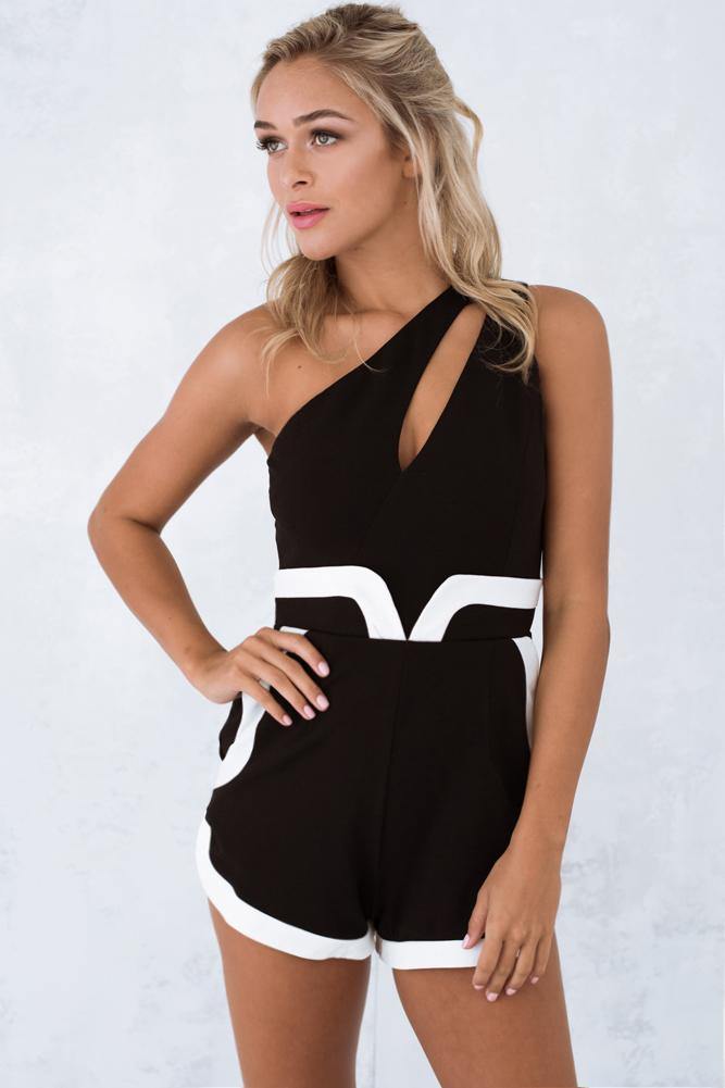 Look Away Romper Black