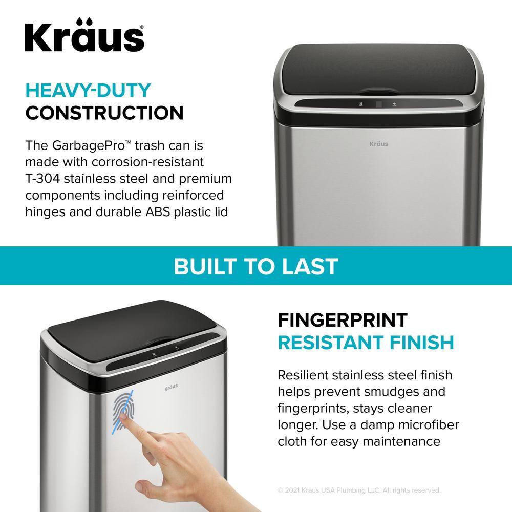 KRAUS Garbage Pro Rectangular 13 Gal. Motion Sensor Trash Can in Stainless Steel with Soft Shut Lid KTCS-10SS