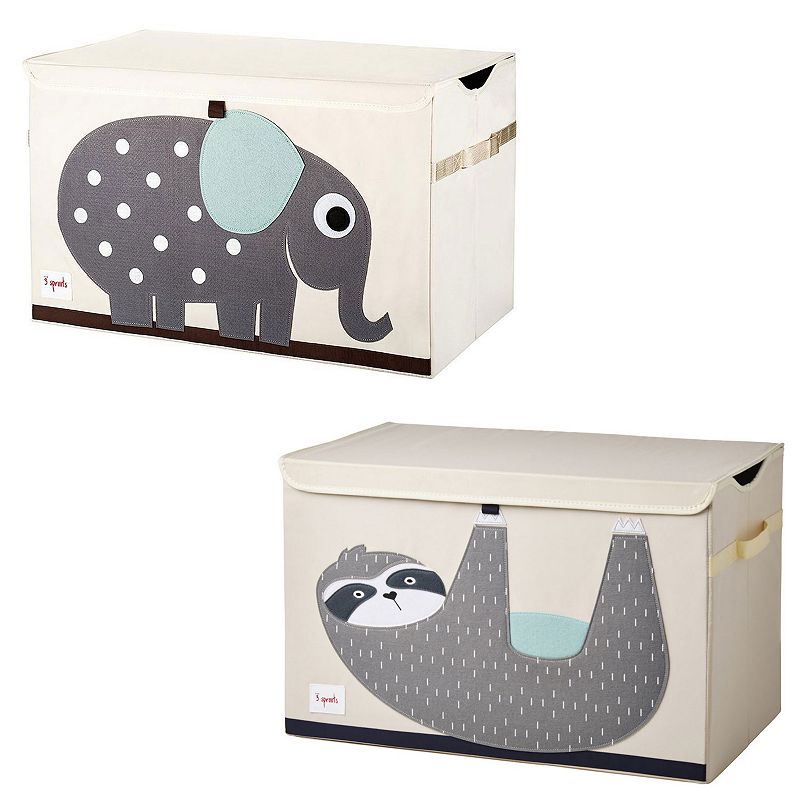 3 Sprouts Collapsible Toy Chest Storage Bin Bundle w/ Elephant + Sloth (2 Pack)