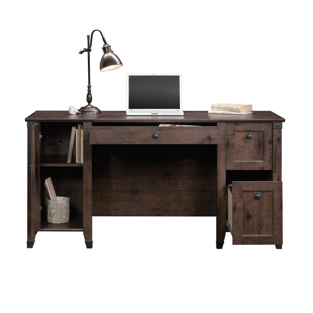 SAUDER 59 in. Rectangular Coffee Oak 3 Drawer Executive Desk with File Storage 422350