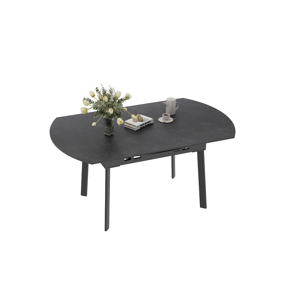 52 Inches Round Slate Extendable Dining Table