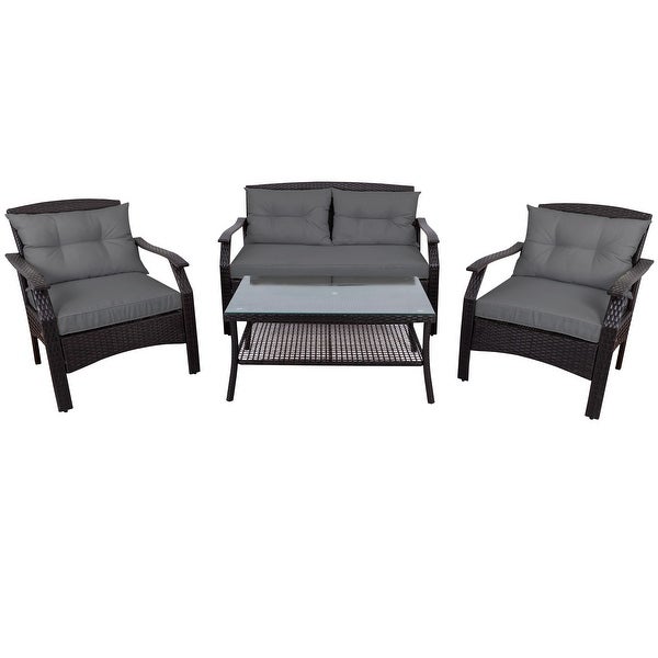 4 Piece Rattan Sofa Seating Group with Cushions， Outdoor Ratten sofa - Overstock - 33824781