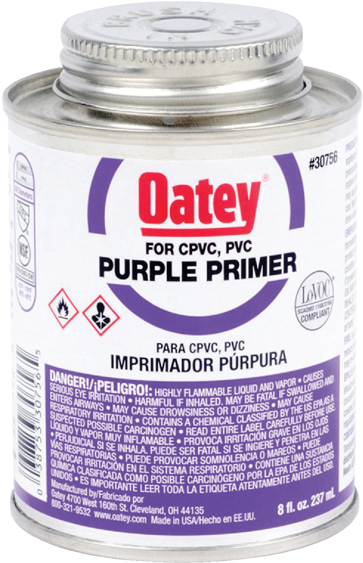 Oatey Purple Pipe and Fitting Primer for PVC CPVC 8 Oz. Purple Tinted