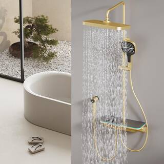 Tomfaucet Thermostatic 4-Spray Tub and Shower Faucet with Multifunction Hand Shower and Spray Gun in Brushed Gold TFK0162BG