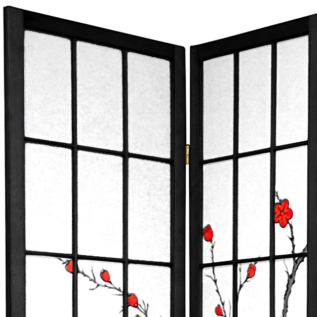 7 Ft Tall Cherry Blossom Shoji Screen Black 3 Panels