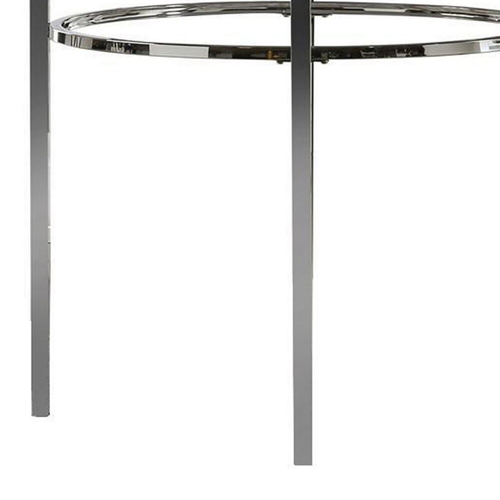 Contemporary Round Dining Table with Faux Marble Top  White and Chrome   39 L x 39 W x 30.25 H