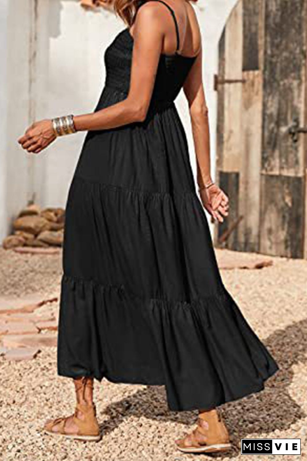 Strap Pleated Swing Dress Wholesale