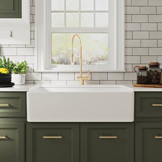 DEERVALLEY Grove White Fireclay 36 in. L x 18 in. W Rectangular Single Bowl Farmhouse Apron Kitchen Sink with Grid and Strainer DV-1K505