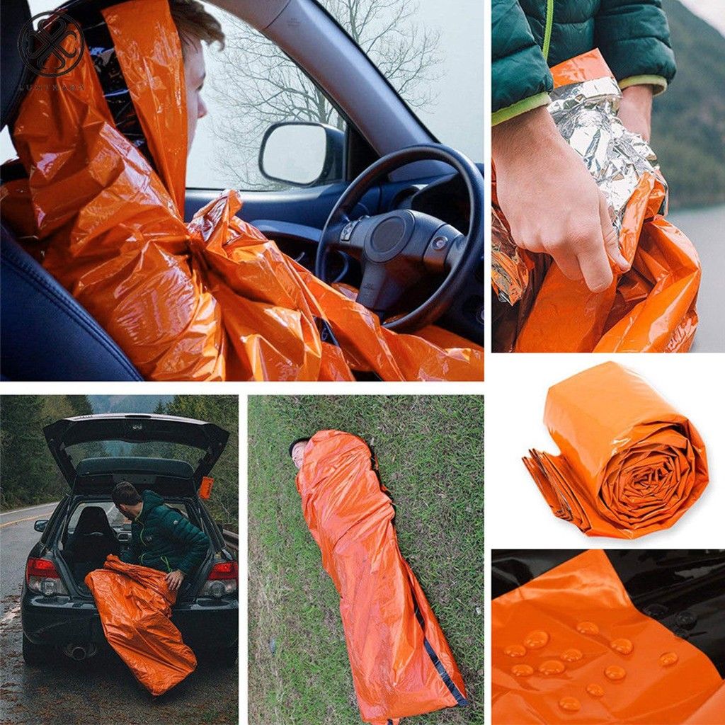 Luxtrada Emergency Survival Sleeping Bag Lightweight Waterproof Thermal Emergency Blanket Bivy Sack with Portable Drawstring Bag for Outdoor Adventure, Camping, Hiking, Orange