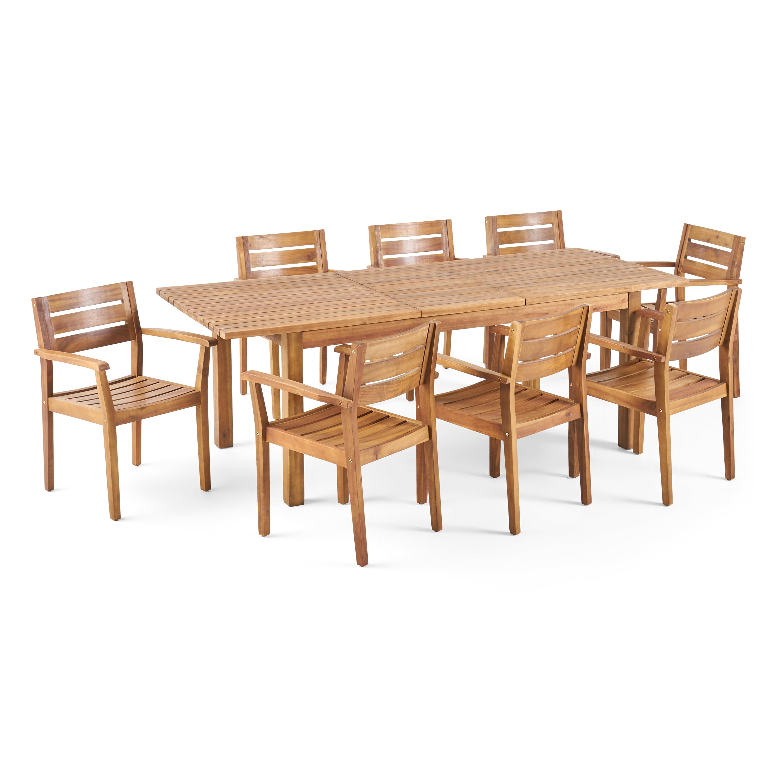 Sakura Outdoor 9 Piece Acacia Wood Dining Set with Expandable Dining Table