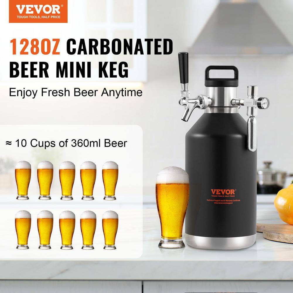 VEVOR Beer Growler Tap System 128 oz. 4L Mini Keg 304 Stainless Steel Pressurized Beer Growler with Pressure Display MNPJTHSY128OZG02SV0