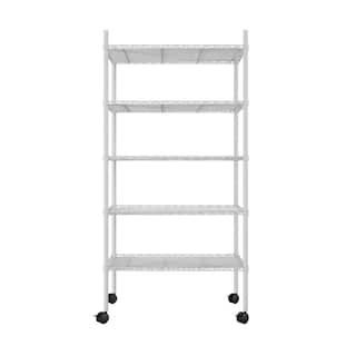 Tunearary OutdoorIndoor White Metal Plant Stand Shelves with Wheels (5-Tier) H1550ZP65925