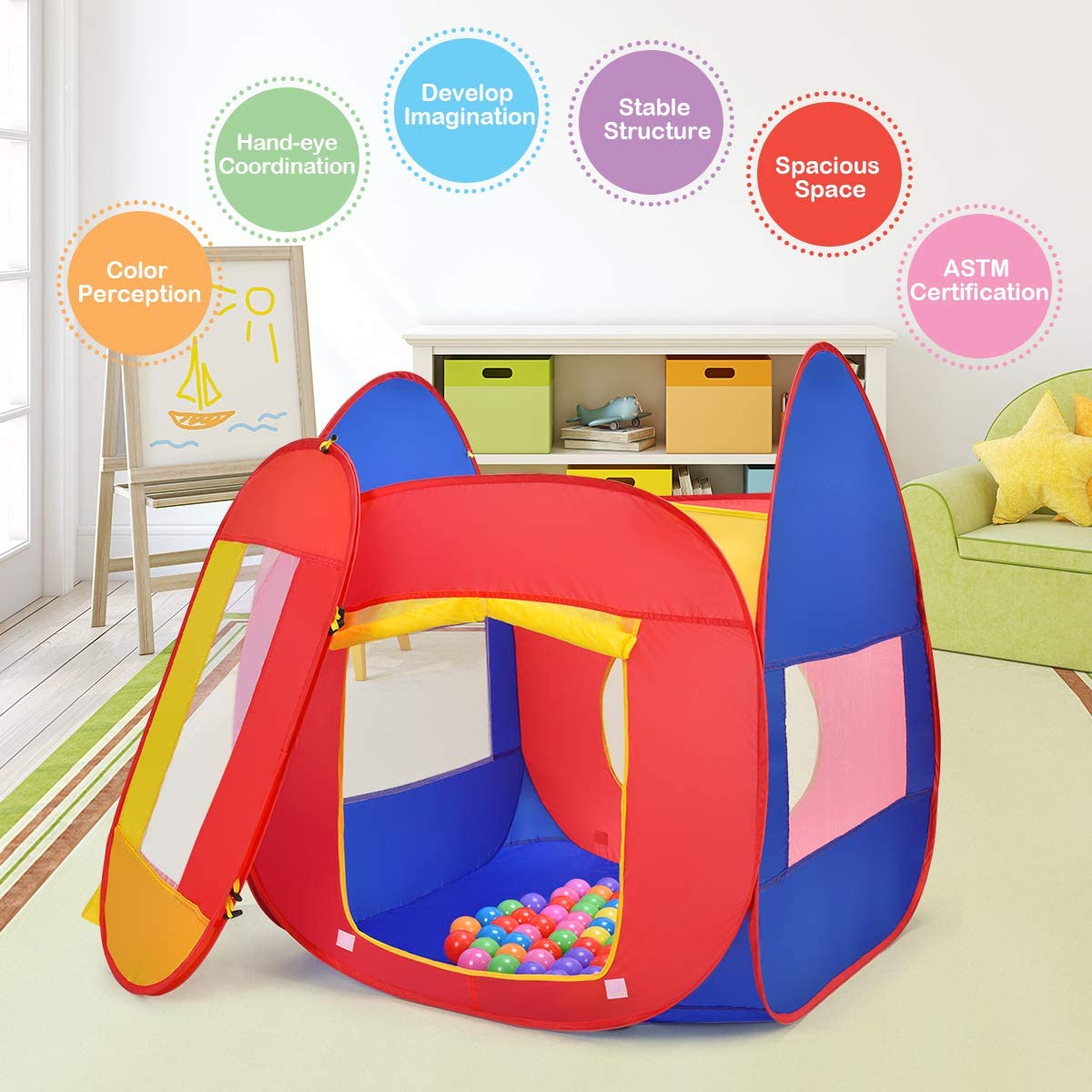 Ball Pit Play Tent for Kids, 100 Balls Included