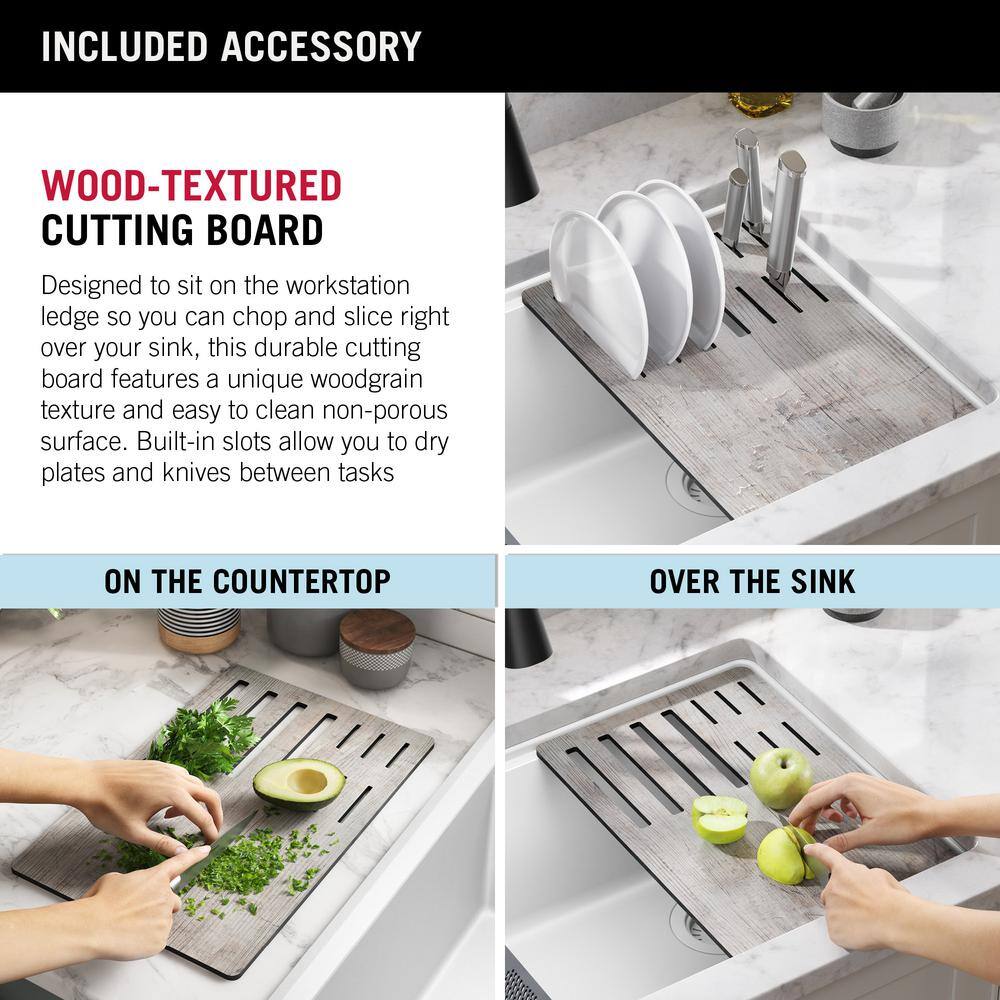 Delta Everest White Granite Composite 32 in. Single Bowl Undermount Kitchen Sink with Accessories 75B933-33S-WH