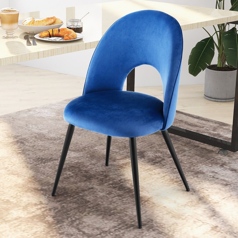 Gymax Dining Chair Set of 4 Velvet Upholstered Side Chair w/ Metal