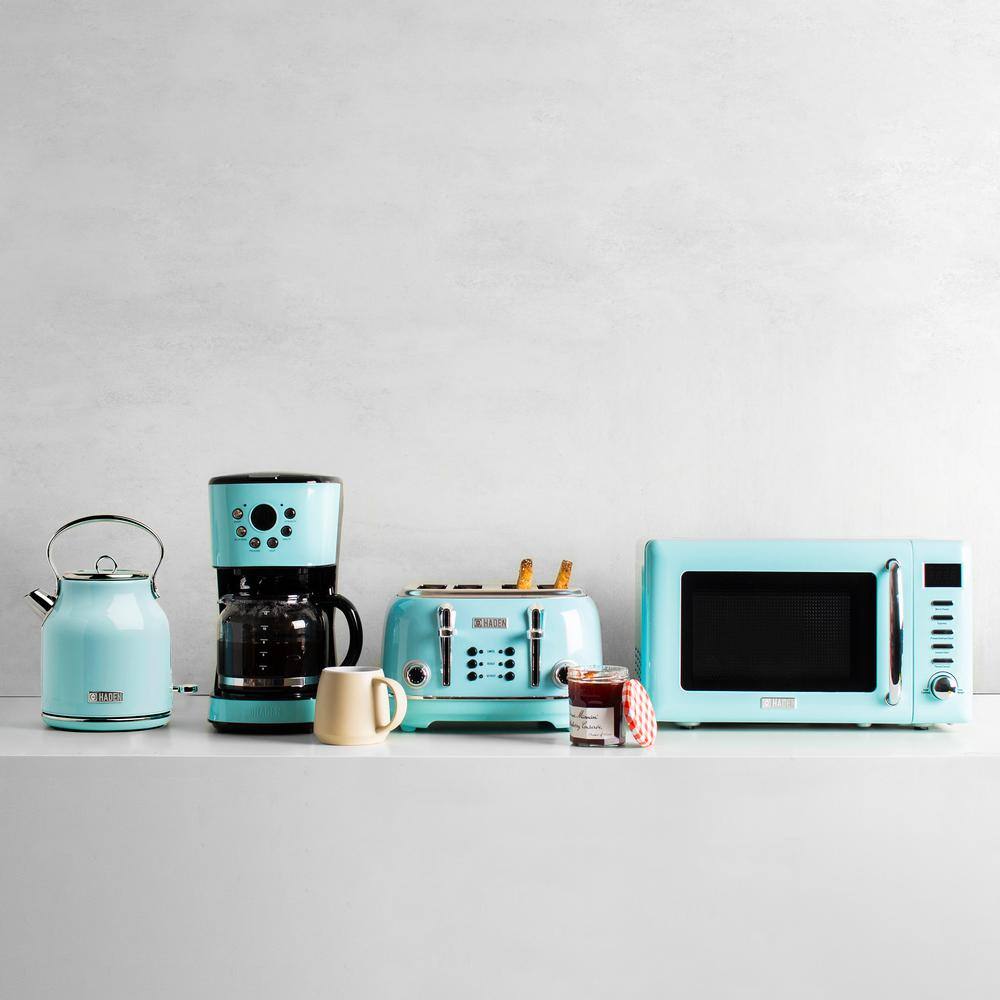 HADEN Heritage 1500-Watt 4-Slice Turquoise Wide Slot Retro Toaster with Removable Crumb Tray and Browning Control 75005