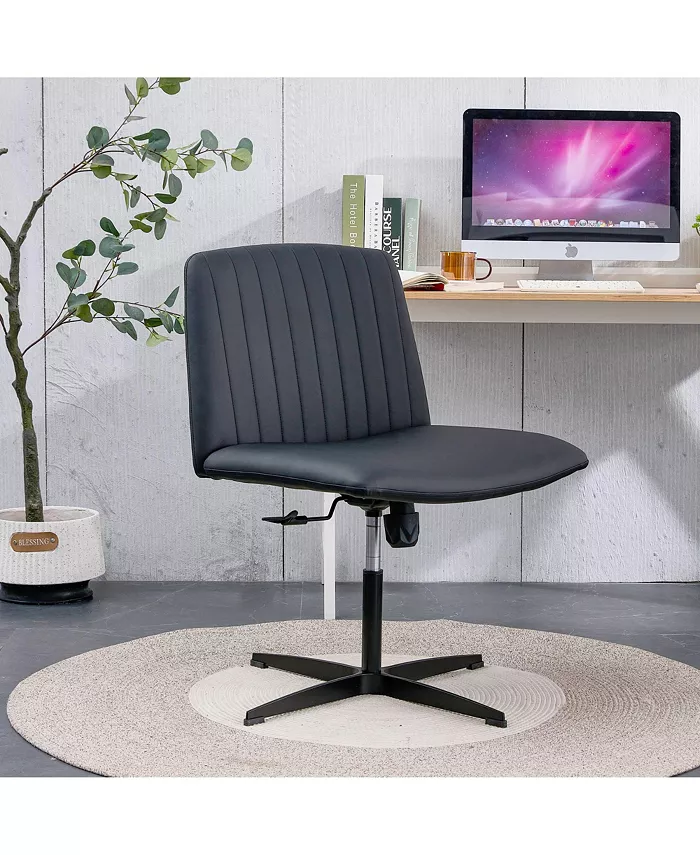 Simplie Fun Black High Grade Pu Material. Home Computer Chair Office Chair Adjustable 360 anddeg; Swivel Cushion Chair With Black Foot Swivel Chair Makeup Chair Study Desk Chair. No Wheels