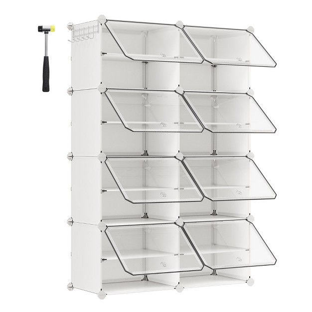 Songmics Shoe Rack 8 Cubes Shoe Organizer With Doors 32 Pair Plastic Shoe Storage Cabinet White