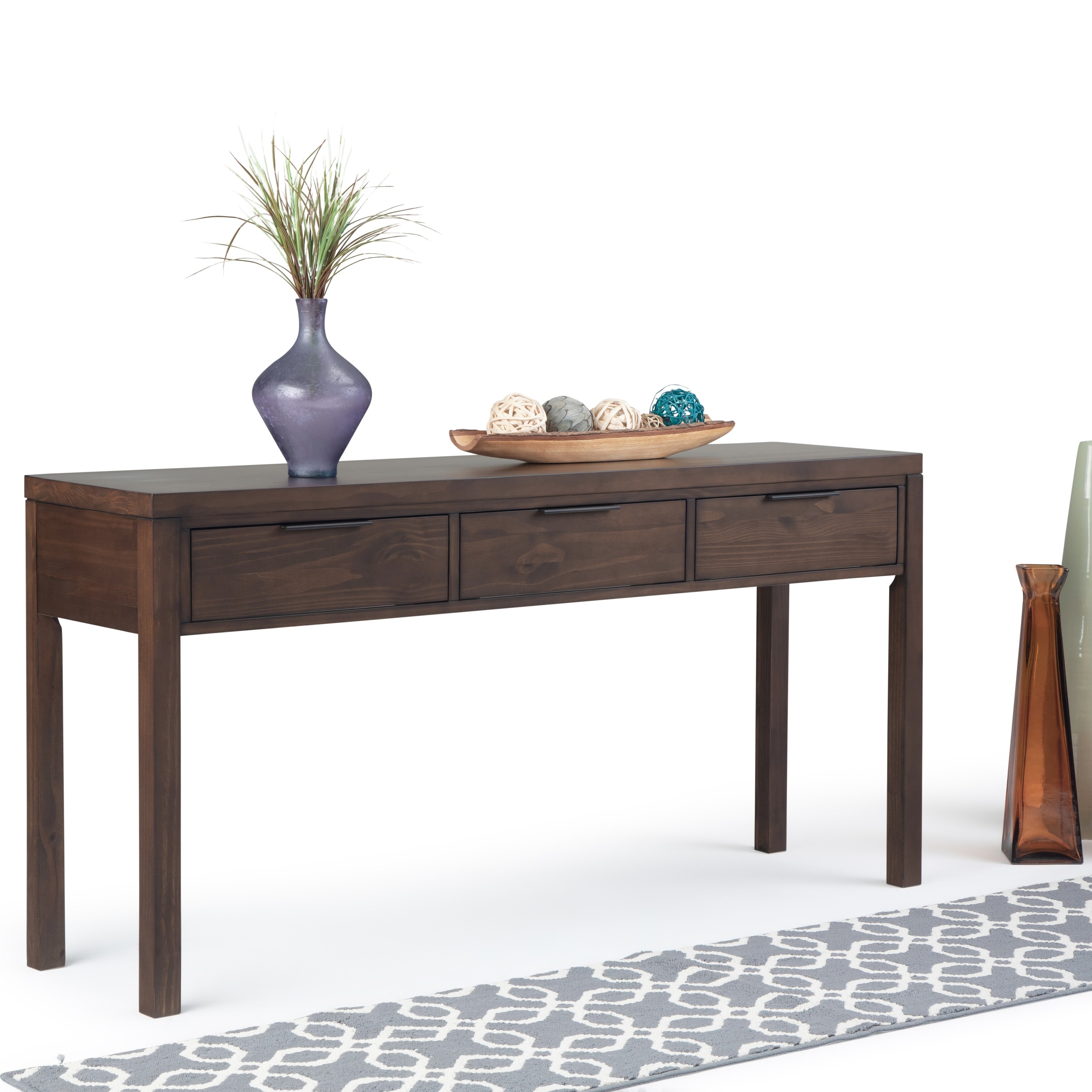 WYNDENHALL Fabian SOLID WOOD 60 inch Wide Contemporary Wide Console Table in Warm Walnut Brown - 60