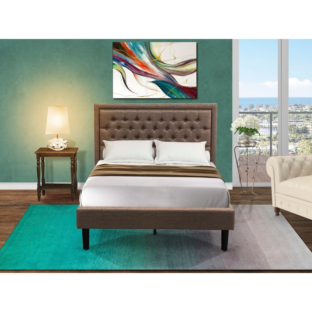 2 Piece Bedroom Set   1 Bed Frame Dark Khaki Linen Fabric   Button Tufted Headboard with 1 Nightstand   (Finish Options)