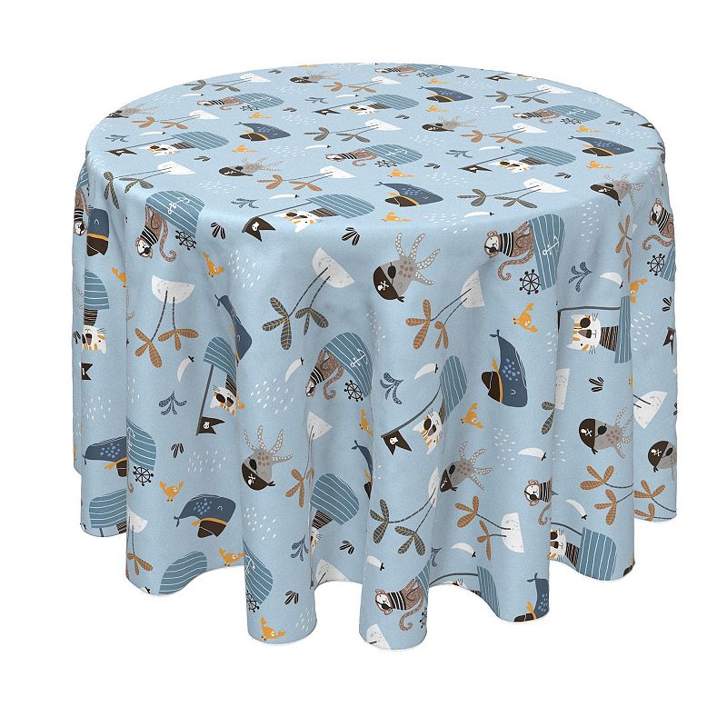 Round Tablecloth， 100% Polyester， 90 Round， Pirate Design