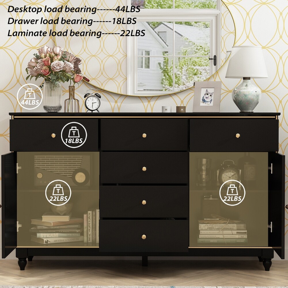 6 Drawer Buffet Lacquer Sideboard Combo Dresser Kitchen Cabinet