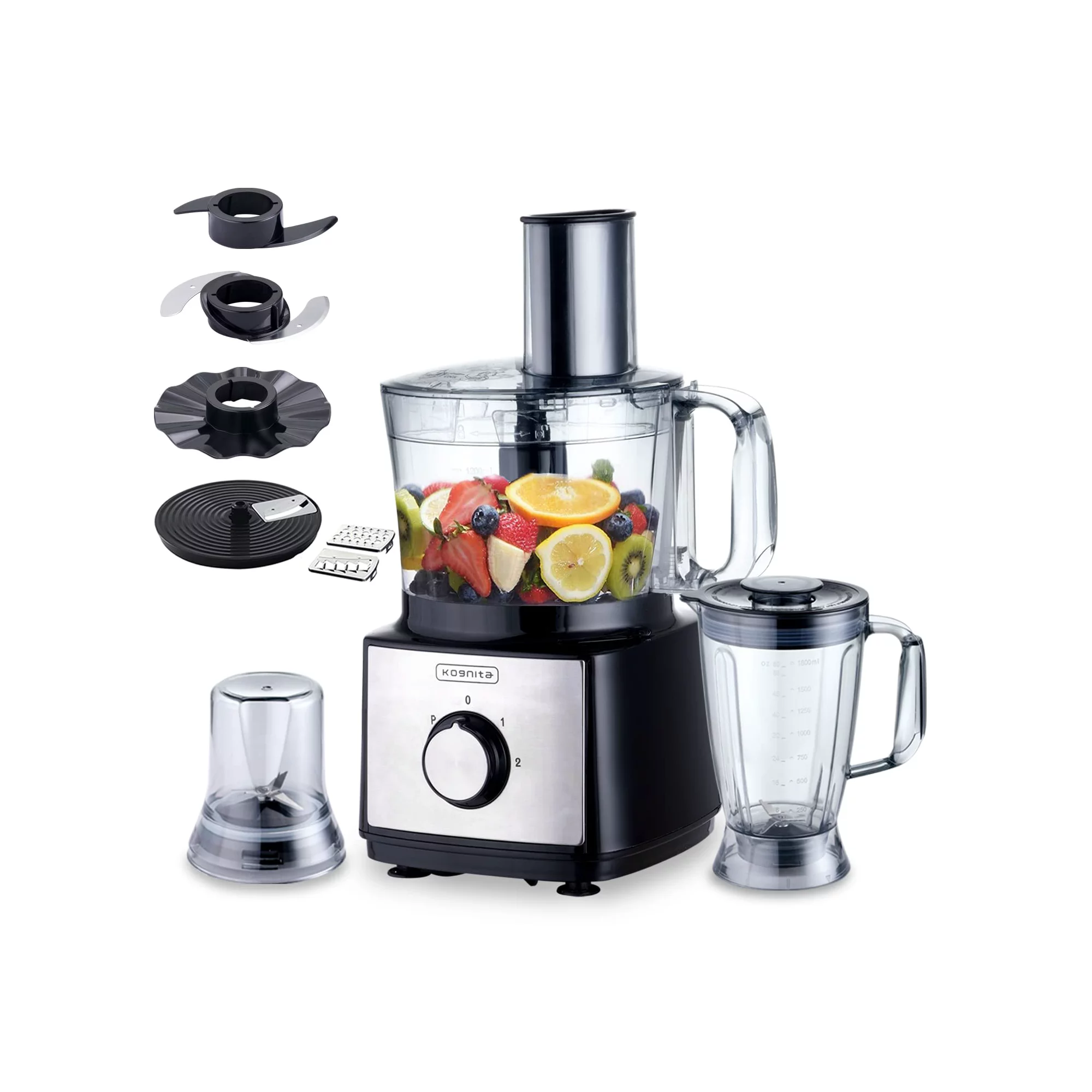 Kognita Food Processor Blender Combo， 8-in-1 Smart Kitchen Blender with 2 Speeds， 6-Cup Bowl