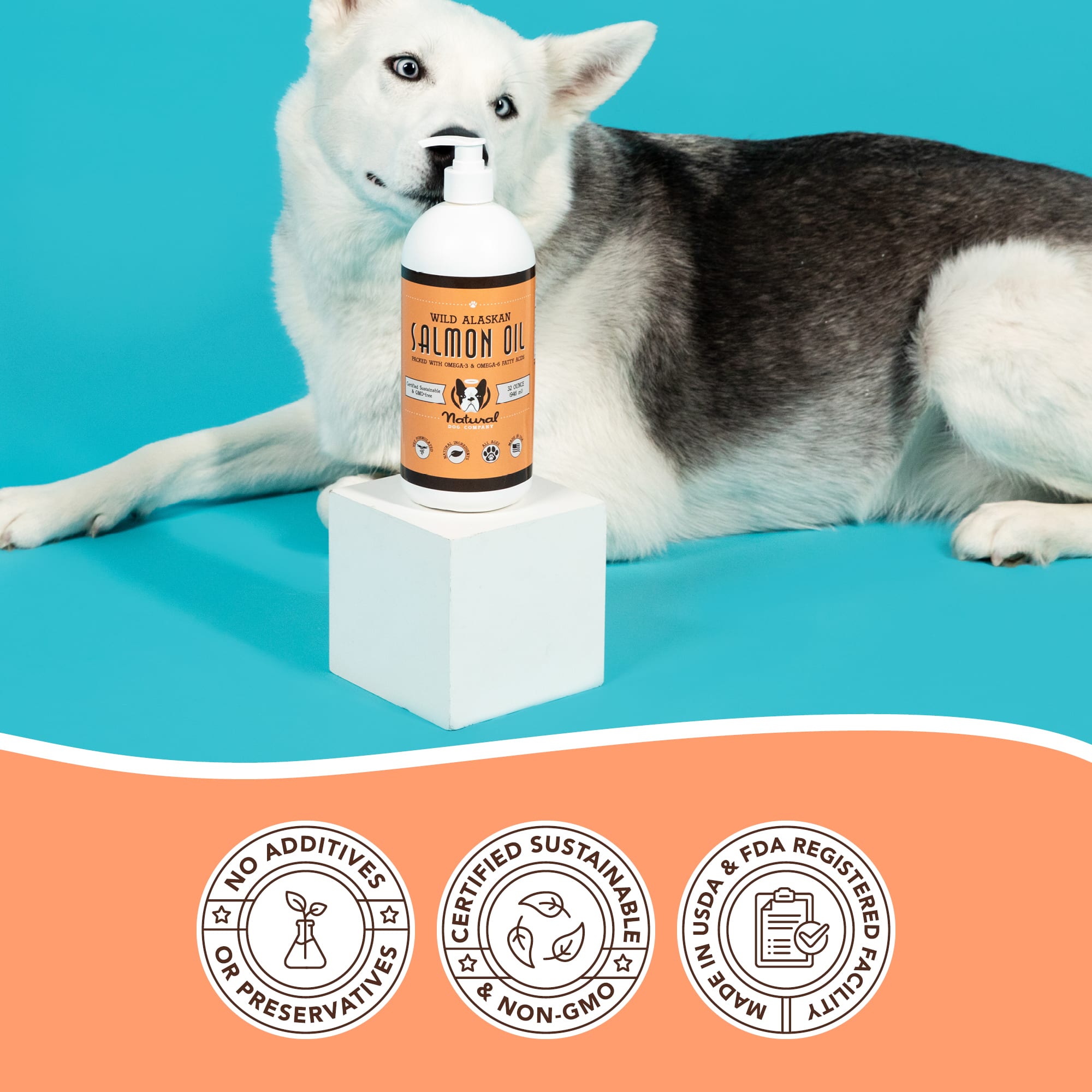 Natural Dog Company Wild Alaskan Salmon Oil for Dogs， 16 fl. oz.