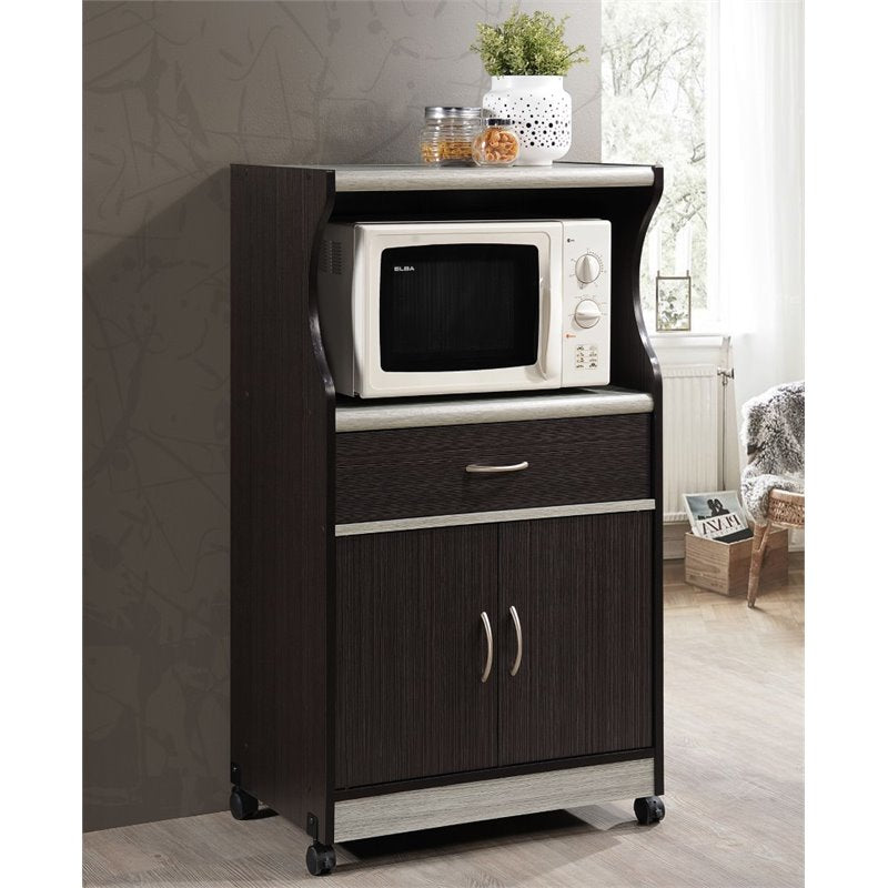 Hodedah Microwave Kitchen Cart in Chocolate Gray